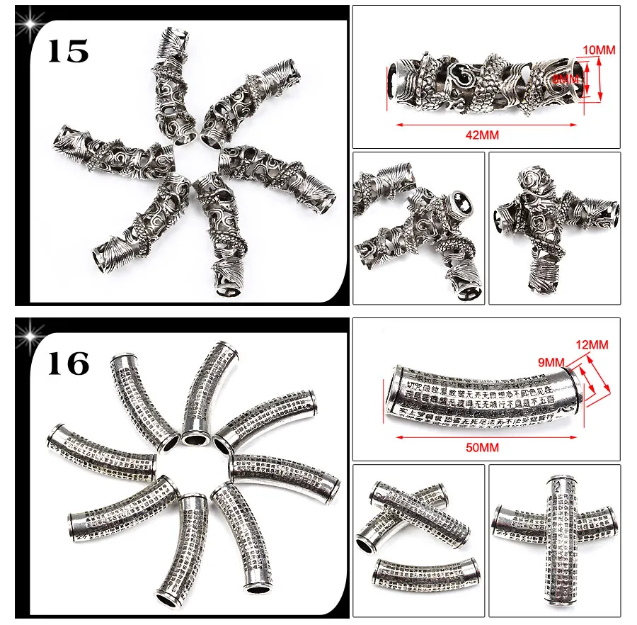 Norse Vikings Runes Hair Beard Beads for Bracelets Pendant Necklace DIY,Braiding Beads for hair Braids Antique Silver Beard