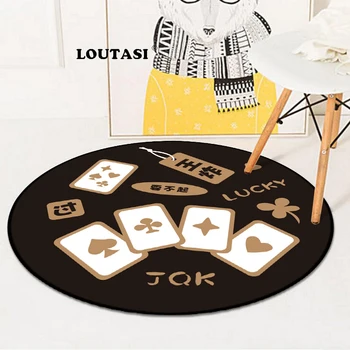 

LOUTASI Round Carpets Poker Mahjong Printed Floor Mat for Living Room Parlor Anti-slip Area Rugs Computer Chair Mats Home Decor