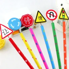 3152 Южнокорейская мультфильм канцелярские дорожные знаки руководство деревянная ручка карандаш 24 шт./компл. случайный цвет