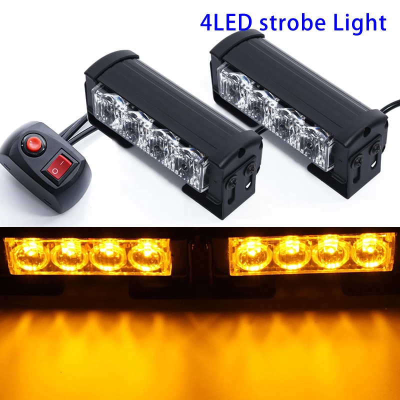 2x12 V 4LED Янтарный стробоскоп аварийная мигалка решетка бар автомобиль, фонари для грузовиков