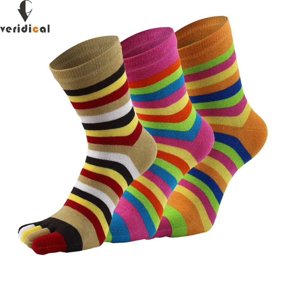 

VERIDICAL Fashion Women Toe Socks Colorful Striped Five Finger Socks 5 pairs/lot rainbow cotton weed short socks Fit EU35-41