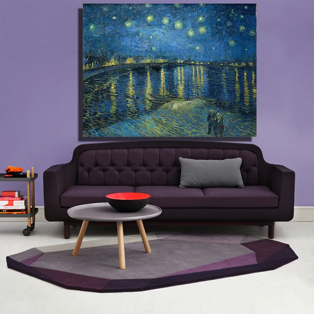 HDARTISAN Звездная ночь над роной Винсента Ван Гога печать маслом на холсте настенная живопись картина для гостиной
