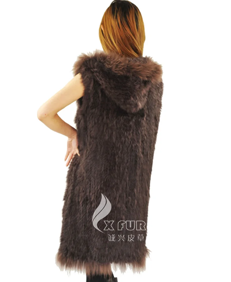 CX-G-B-69B осенне-зимний женский жилет из натурального кроличьего меха, Длинный Меховой жилет с капюшоном, зимняя утепленная меховая одежда