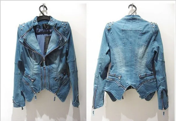 Женская мотоциклетная куртка, Модная Джинсовая куртка с заклепками, Женская винтажная джинсовая куртка в стиле панк-рок, женская джинсовая куртка casaco feminino