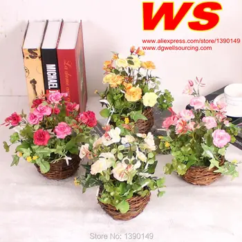

Artificial flowers potted roses series rattan vase vintage romantic home decoration small ball tree vase Wedding Party Birthday