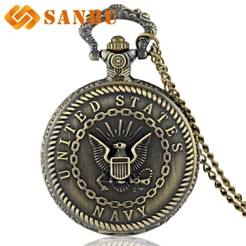 

Antique Bronze United States Navy Quartz Watch Vintage Men Necklace Military Pocket Watch