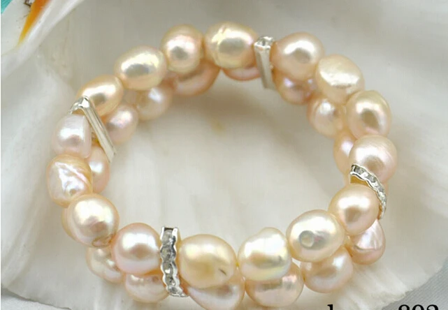 

hot sellStretch 2row 8" 14mm baroque baby pink pearl bracelet -Bridal jewelry free shipping
