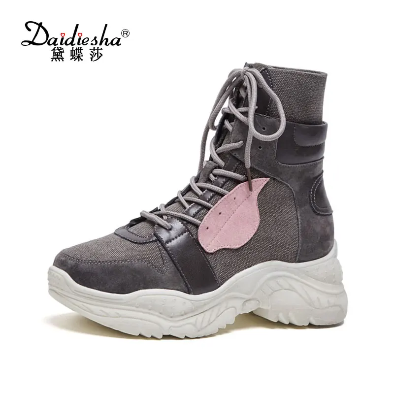 

Daidiesha Spring/Autumn Shoes Women Flat Platform Ankle Boots Cow Suede Lace-Up Boots Leisure Mixed Colors Motorcycle boots