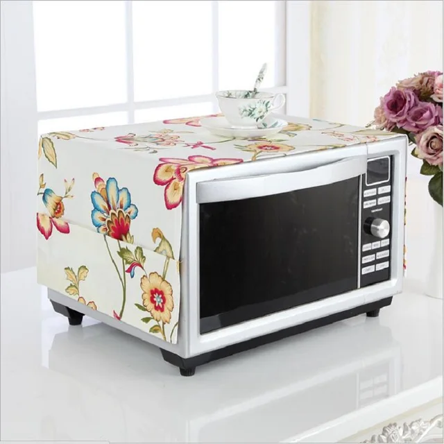 Special Price Cotton and linen Colorful flowers and birds Dust Cover Microwave Cover Oven Hood Microwave Towel With Storage Bag Korean HK061