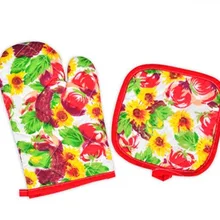 2 шт. перчатки для микроволновой печи и изоляционный коврик набор хлопок изоляционные Нескользящие уплотненные высокотемпературные печи Mitt