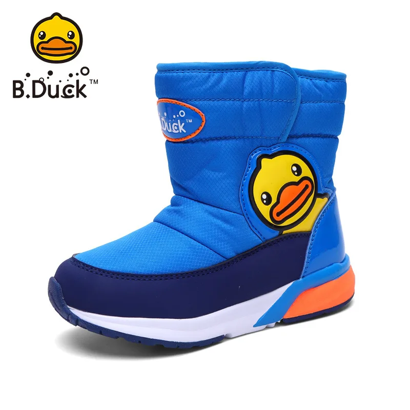 

B . Duck kids boot winter girls and boys warm plush lining shoes children platform snow boots toddlers waterproof boots