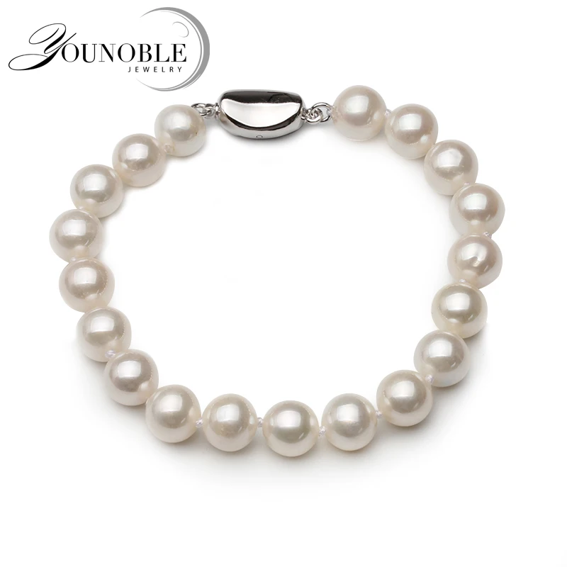 

Real Natural Freshwater Round Pearl Bracelet Women,wedding Bracelet Good Luster Girl Birthday Gift