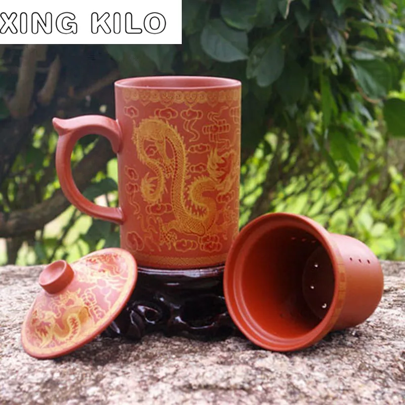 XING KILO Large Teacup, Purple Pu'er Tea Set, Ceramic Cup Cover Filtration Liner, Office Gift Masters Cup XING KILO Large Teacup, Purple Pu'er Tea Set, Ceramic Cup Cover Filtration Liner, Office Gift Masters Cup