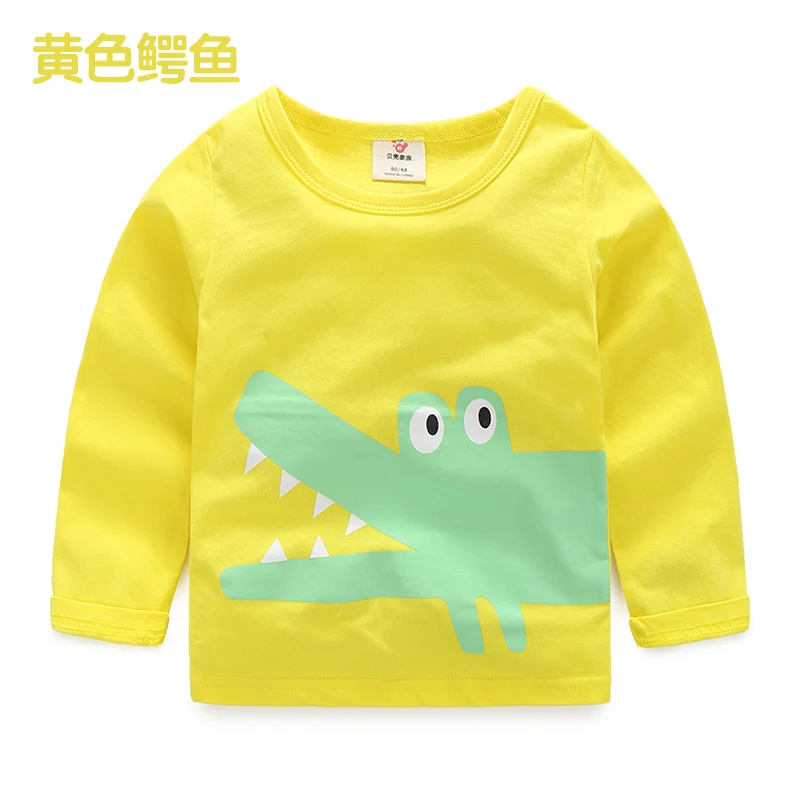 Детская одежда в Корейском стиле на весну, Милая футболка с длинными рукавами и принтом из мультфильма для маленьких мальчиков - Цвет: yellowcrocodile