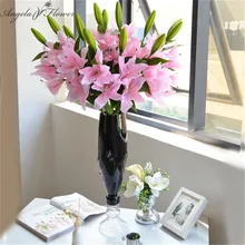 3 головки 75 см полиуретан с эффектом реального прикосновения искусственная лилия Шелковый декор для свадьбы букет цветов домашний стол выбрать 4 цвета цветок лилии