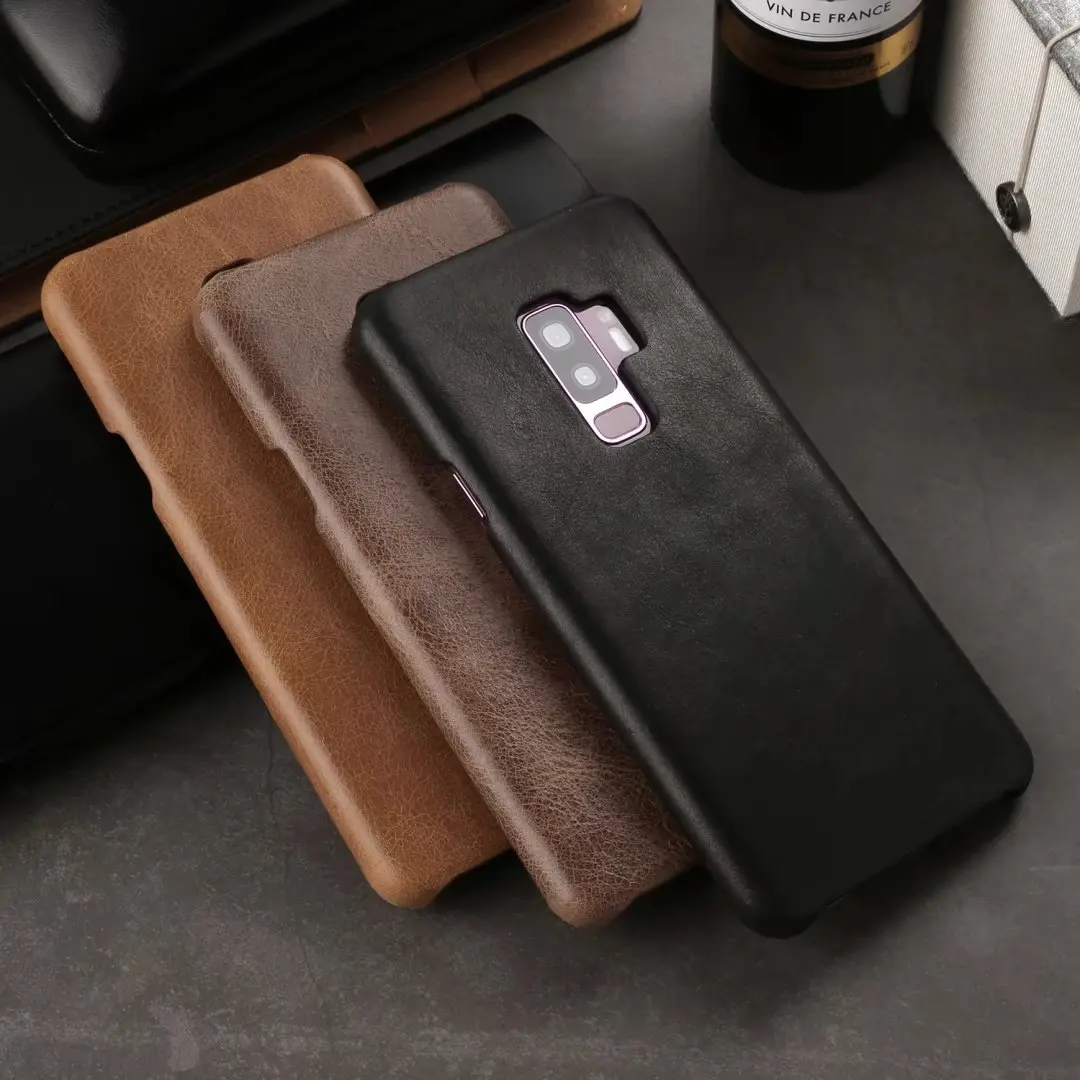 

For S9 Plus New Vintage Matte Genuine Leather PC Back Case For Samsung Galaxy Note9 Note 8 S8 S9 S10 Plus S10+ Simple Business