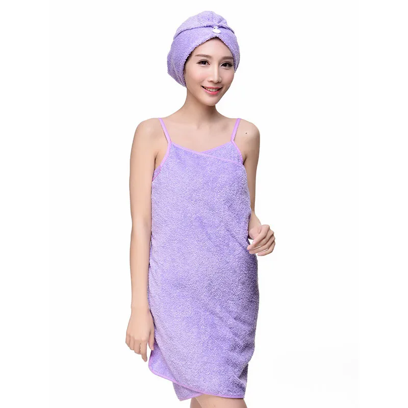 WOFO Cotton Wearable Bath Towel +Shower Cap Towel Sexy Adult Bath Skirt