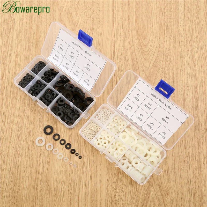 bowarepro 350PCS Nylon Washer Lock Washer Hardware Kit M2 M2.5 M3 M4 M5