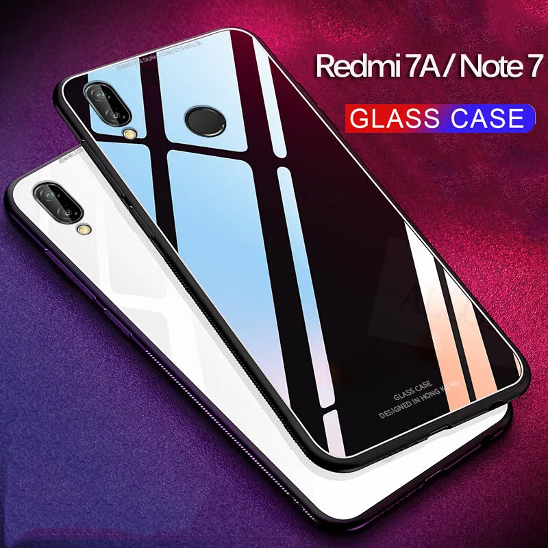 

2019 Glass Case Redmi 7A Note 7 Pro Case Tempered Glass Back Cover for Redmi 7A Note 7 Pro Protective Phone Case Redmi 7A Cover
