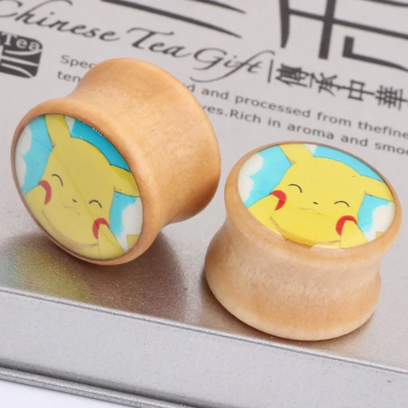 Fashion cartoon explosion wood ear piercing jewelry PLUG expansion font b Earrings b font ear defender
