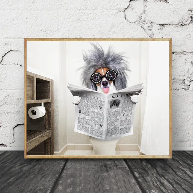 Dog Reading Newspaper Wall Art Funny Dog Print Lover Gifts Quirky Dog Wall  Hanging Picture Canvas Painting Toilet Home Decor - AliExpress