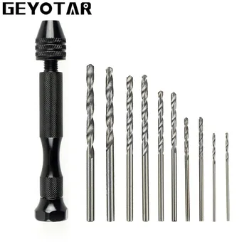 

Manual Mini Micro Aluminum Rotary Hand Tool Countersink Drill Bit Chuck with 10pcs Twist Drills