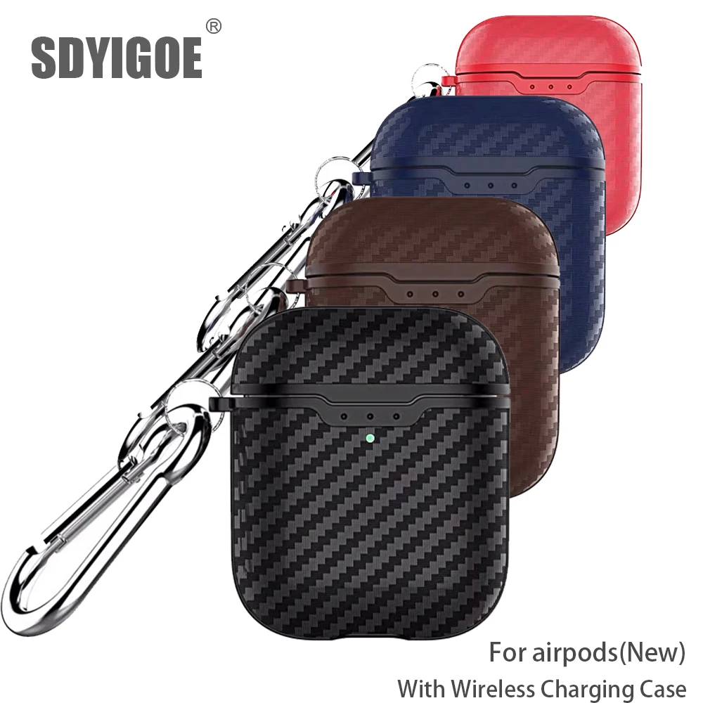 For airpods case New with Wireless Charging Case headphones case Box cover Carbon Fibre texture design case For airpods 1 and 2