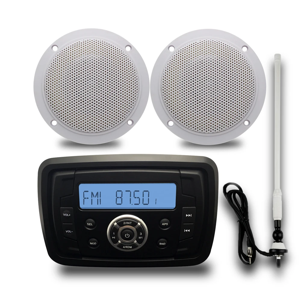 

Marine Waterproof Bluetooth Stereo Audio Radio FM AM MP3 Music Player+ 42 Way Marine Speakers For ATV UT Outdoor Boat + Antenna