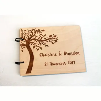 

Personalized Guestbook Wedding Guest Book A4 Wooden Notebook Custom Name & Date Lettering Book Wood Wedding Decoration Accessor