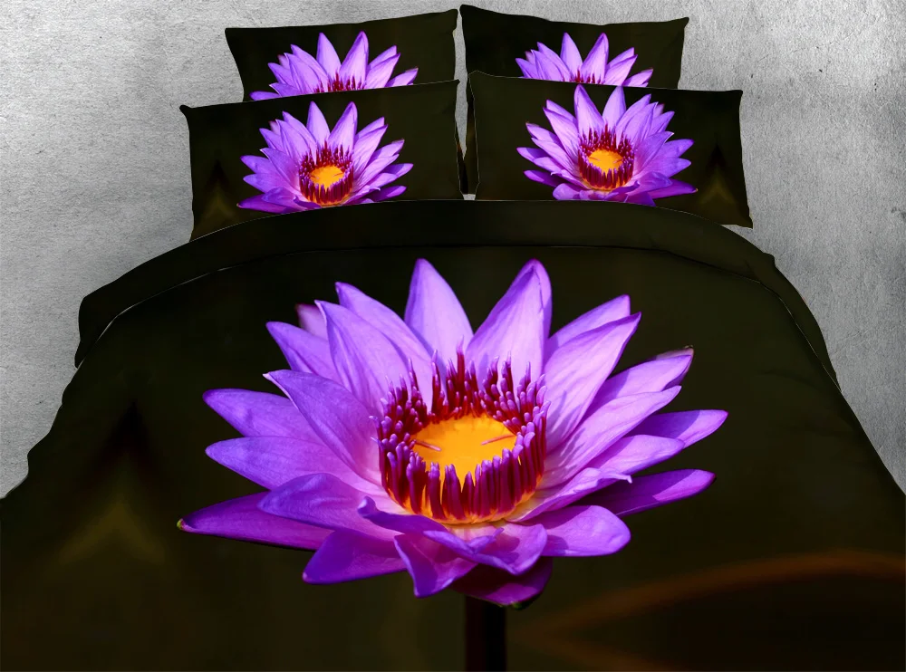 JF 011 Black fabric with Purple lotus blossom bedclothes Queen King