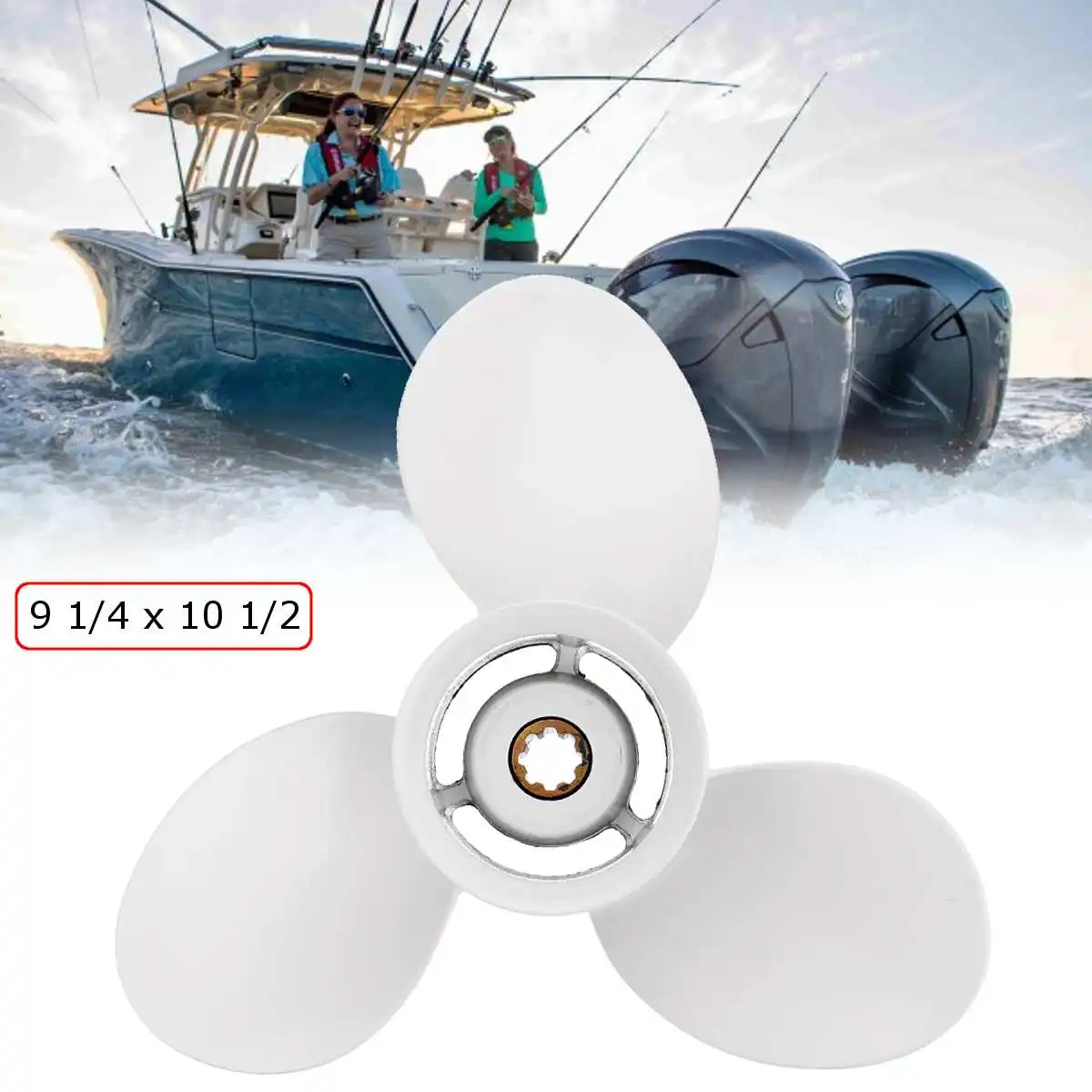 

9 1/4 x 10 1/2 Outboard Propeller 683-45943-00-EL White For Yamaha 9.9-20HP Aluminum Alloy 3 Blades 8 Spline Tooths R Rotation