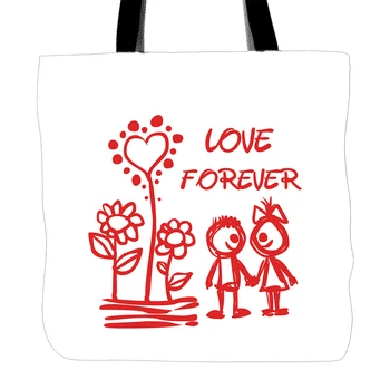 

Love Forever Tote Bags Double Sided Printing Handle Shopping Canvas Bag For Couple Lover Valentine's Day Gift