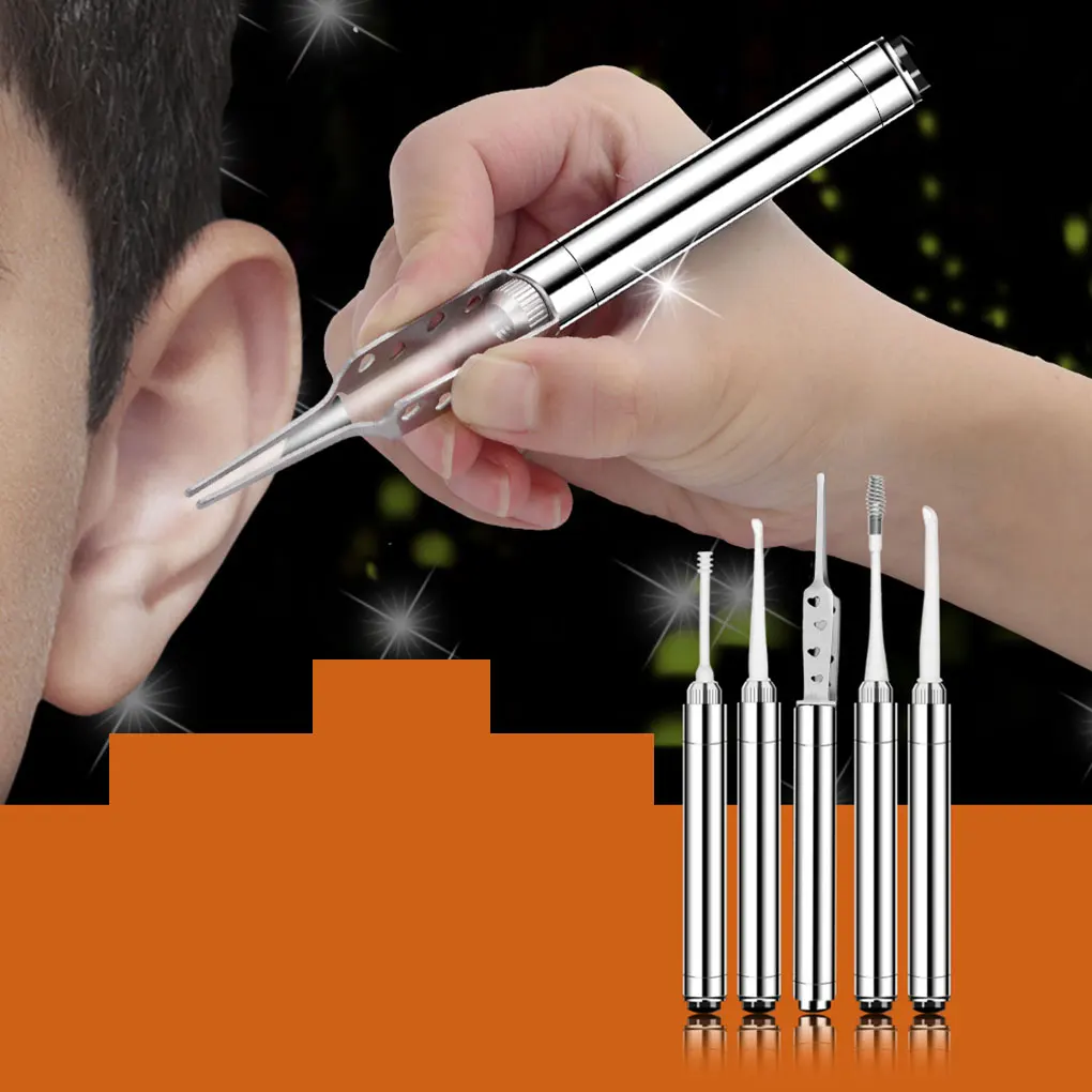 

5 in 1 Ear Cleaner LED Flashlight Ear Wax Removal Tool Children Kids Adult Earwax Pick Spoon Tweezers