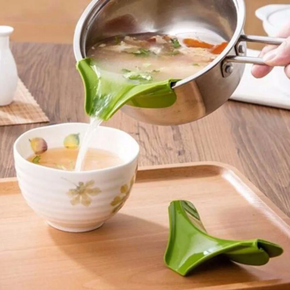 

Practical Anti Spill Kitchen Funnel Gadget Silicone Pour Spout Slip On Pour For Bowls Pans Pots Home Kitchen Tool