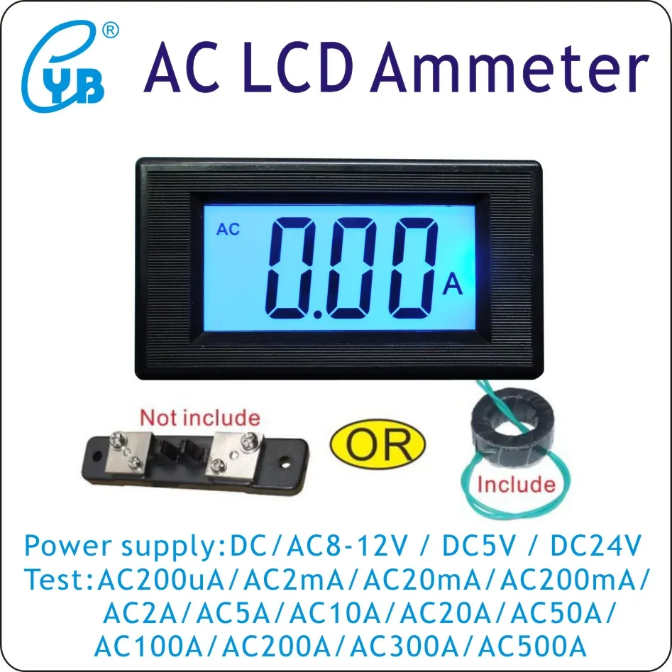 ЖК-цифровой AC Амперметр тестер тока с набором CT AC 2A 5A 10A 20A 100A измеритель тока Amp Панель метр Питание DC/AC8-12V