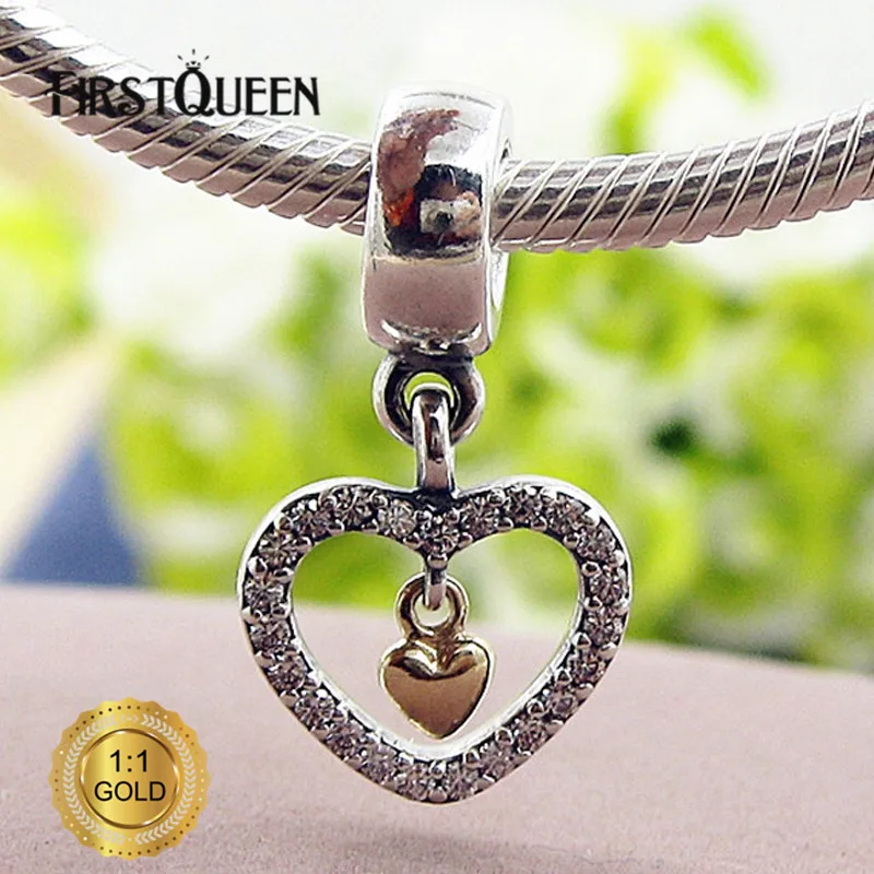 

FirstQueenSilver and 14k gold Forever in my heart Charm Fit Bracelets For Jewelry Making For Christmas Gift Fine Jewelry
