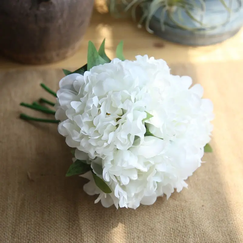 5 голов/Букет Искусственный Пион Шелковый букет цветок DIY искусственный букет невесты цветок для свадьбы украшение дома - Цвет: Белый