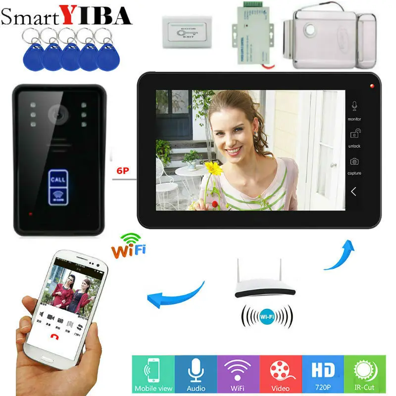 SmartYIBA 9\RFID Card Keypad Wifi Wireless 720P HD Video Doorbell Intercom Camera for Android IOS Phone Remote Electric lock