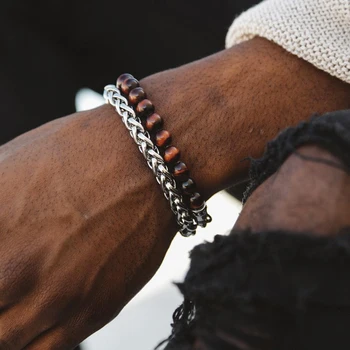 

Mcllroy Bracelet men/natural stone beads bracelets bangles male female stainless steel link jewelry custom size Valentine's day