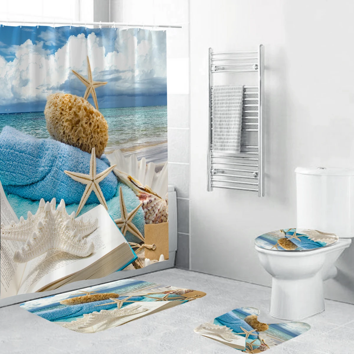 Пляжный Пейзаж с печатным рисунком занавеска для душа пьедестал ковер крышка унитаза коврик для ванной набор ковриков шторы с крючками для ванной