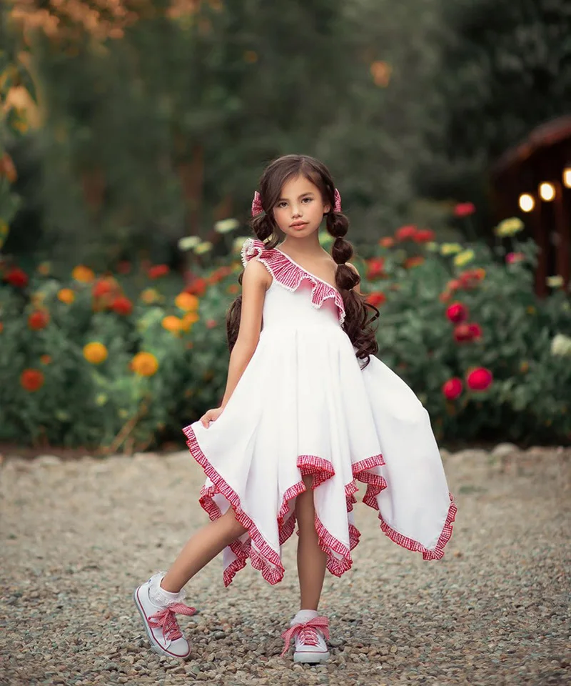 

Fashion Elegant Girls Floral Dresses Sling Ruffles Irregular Princess Beach Summer Dress Child Girl Clothing 3 4 5 6 7 Years