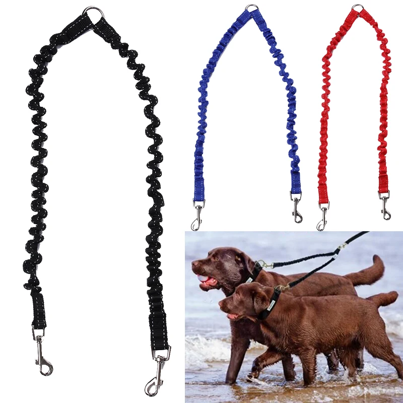 Elastic Double Leashes For Small Large Dogs Nylon Puppy Pet Walking