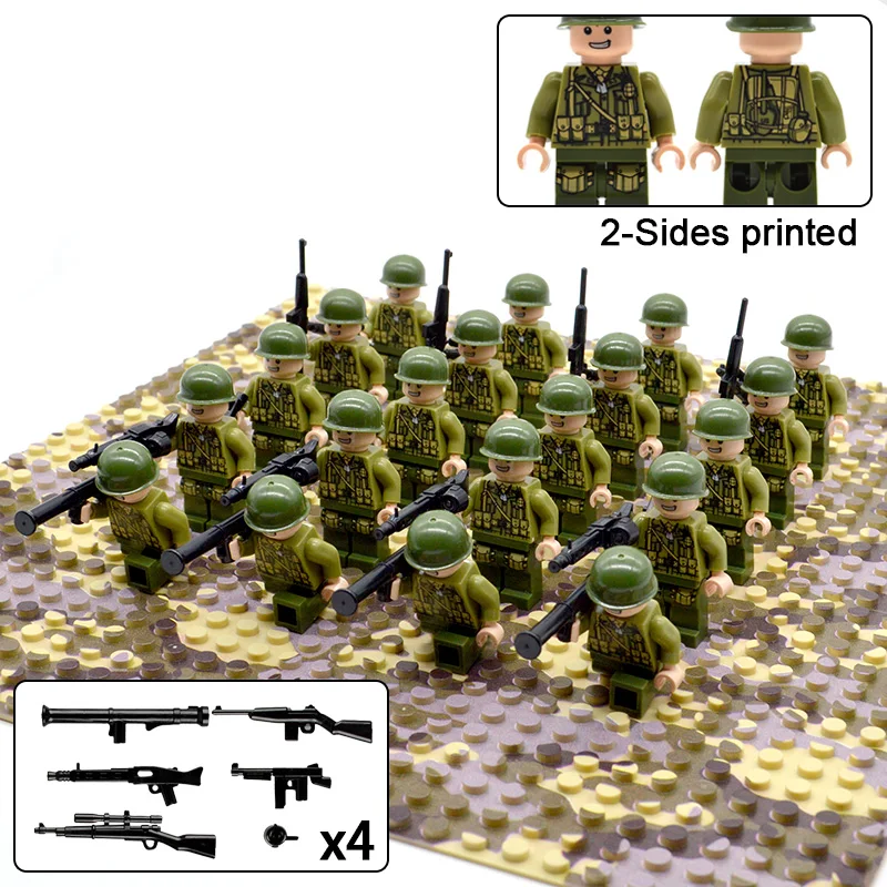 

20PCs/Lot WW2 Allied Troops Soldier Army Military Figures Weapons Building blocks Bricks Toys for Boys