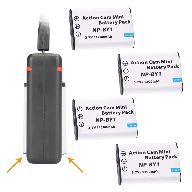 

4* NP-BY1 batteries NP BY1 bateria NPBY1 Battery+USB Dual Charger For Sony HDR-AZ1VR AZ1 AZ1V AZ1VR Action Camera Mini Camcorder