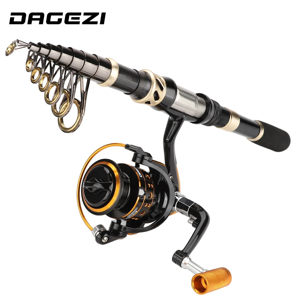 DAGEZI تلسكوبي الصيد رود كومبو كاملة كيت 1.8-3.3 M ألياف الكربون تلسكوبي الصيد رود + الغزل بكرة مع خيط صنارة الصيد