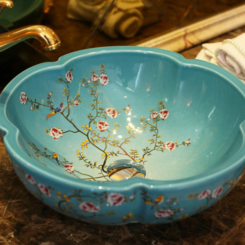مرحلة بونساي dezhen السيراميك حوض الحمام الغرور مغسلة مغسلة الفن زهرة البرقوق الطيور LO620443 مرحلة بونساي dezhen السيراميك حوض الحمام الغرور مغسلة مغسلة الفن زهرة البرقوق الطيور LO620443