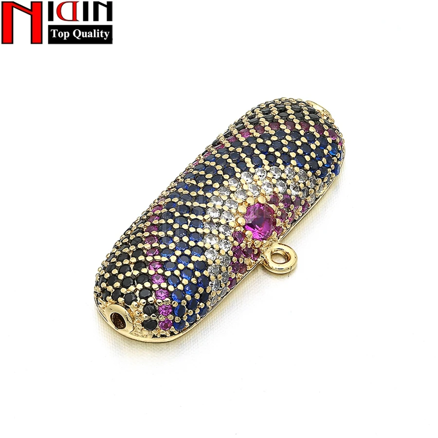 

Colorful Zircon Oval Pendant Copper Spacer Beads Micro Pave CZ Charms Loose Beads for Jewelry Bracelet Making DIY Findings