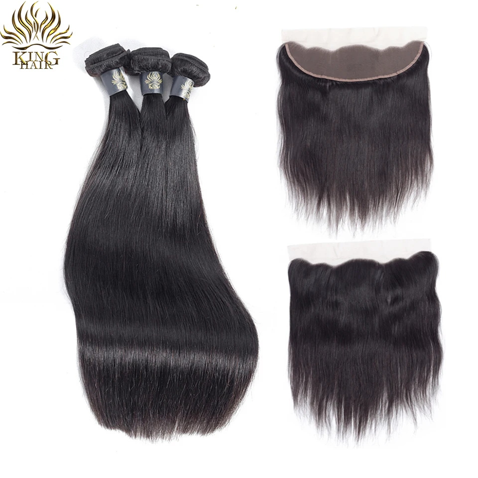 King Hair Lace Closure Frontal With Bundles Indian Straight Remy Hair