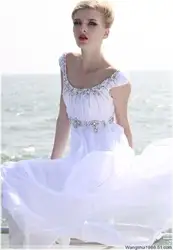 Бесплатная доставка макси спинки 2016 вышитый бисером невесты горничная платья мода вечерние платья свадебные платья formales белое длинное