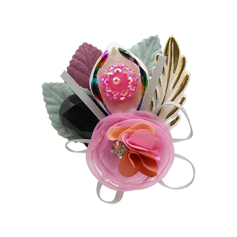 Fashion handmade fabric flower brooch acrylic Leather bottom brooches woman jewelry bride wedding corsage clothes accessories - Окраска металла: pink